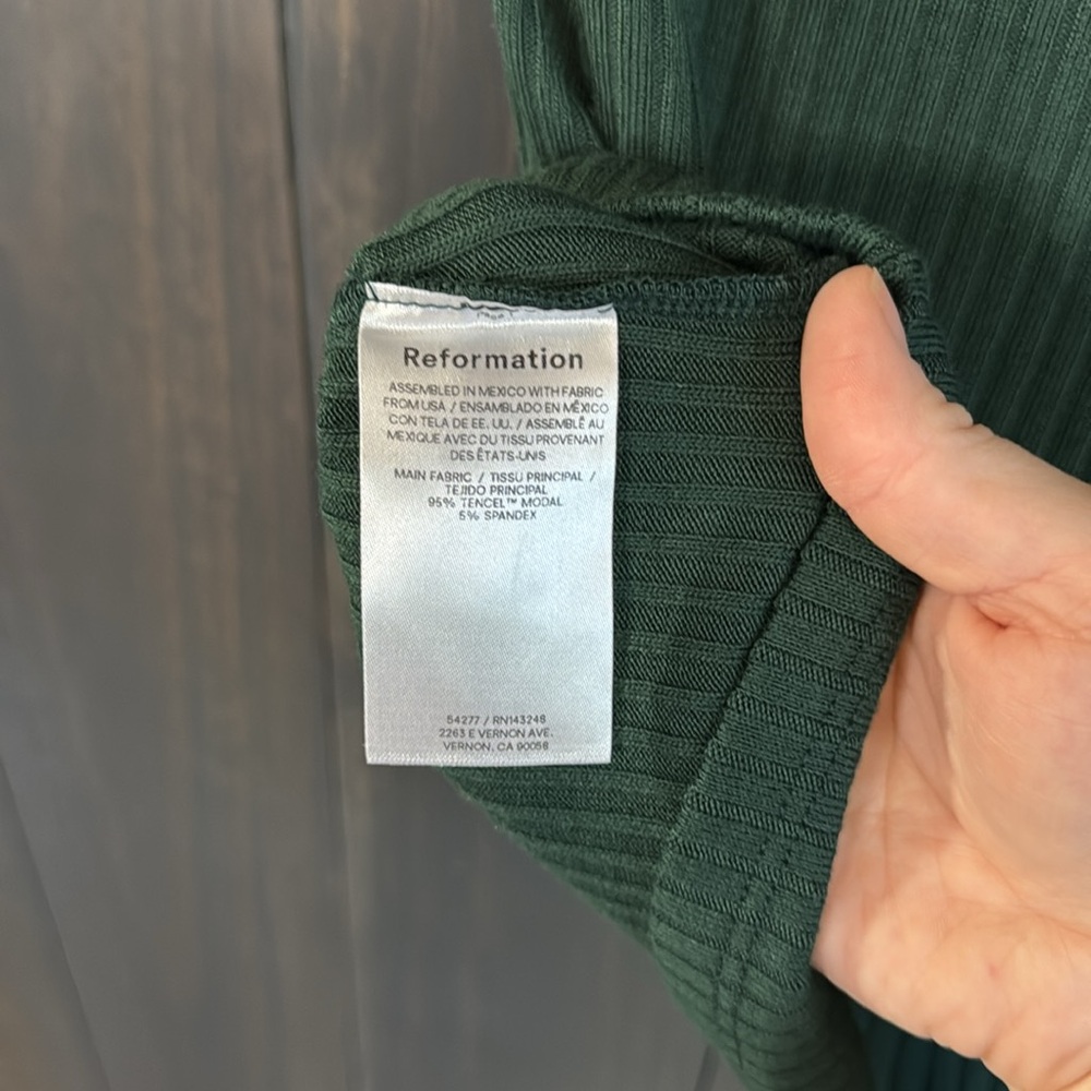 Reformation Square Neck Ribbed Top Green Size M - Picture 8 of 9
